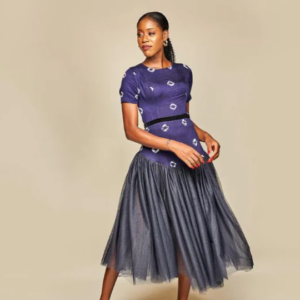 Yeside Laguda Indigo Tulle Dress with half sleeves