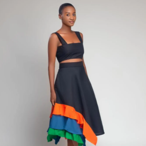 Crop top paired with a flared skirt