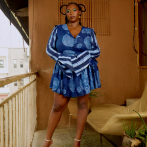 Sisè Indigo Patterned Mini Shirt Dress